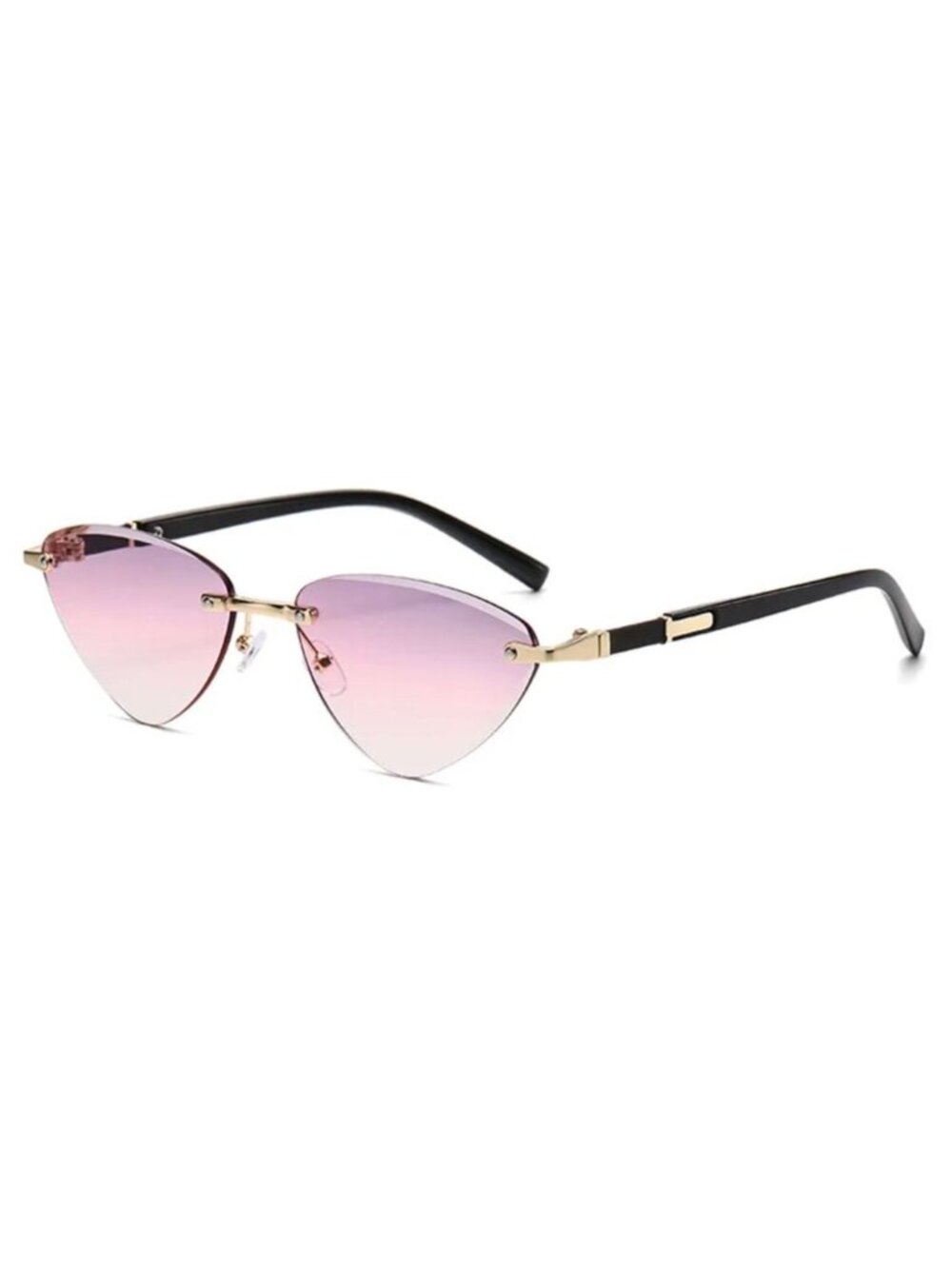 Cat Eye Retro Triangle Gradient Purple to Pink Lens Sunglasses Gold & Black Arm